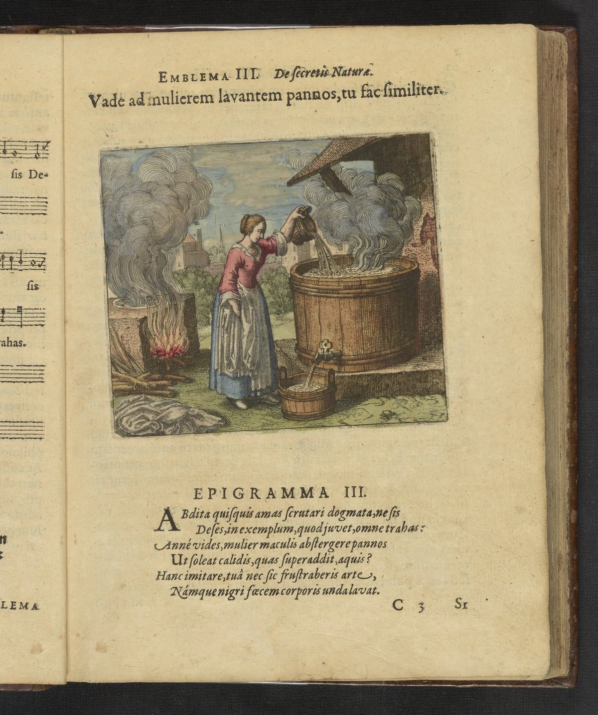 布を洗う女のもとへ行き、お前も同じようにせよ。 1618年刊本の銅版画とラテン語短詩