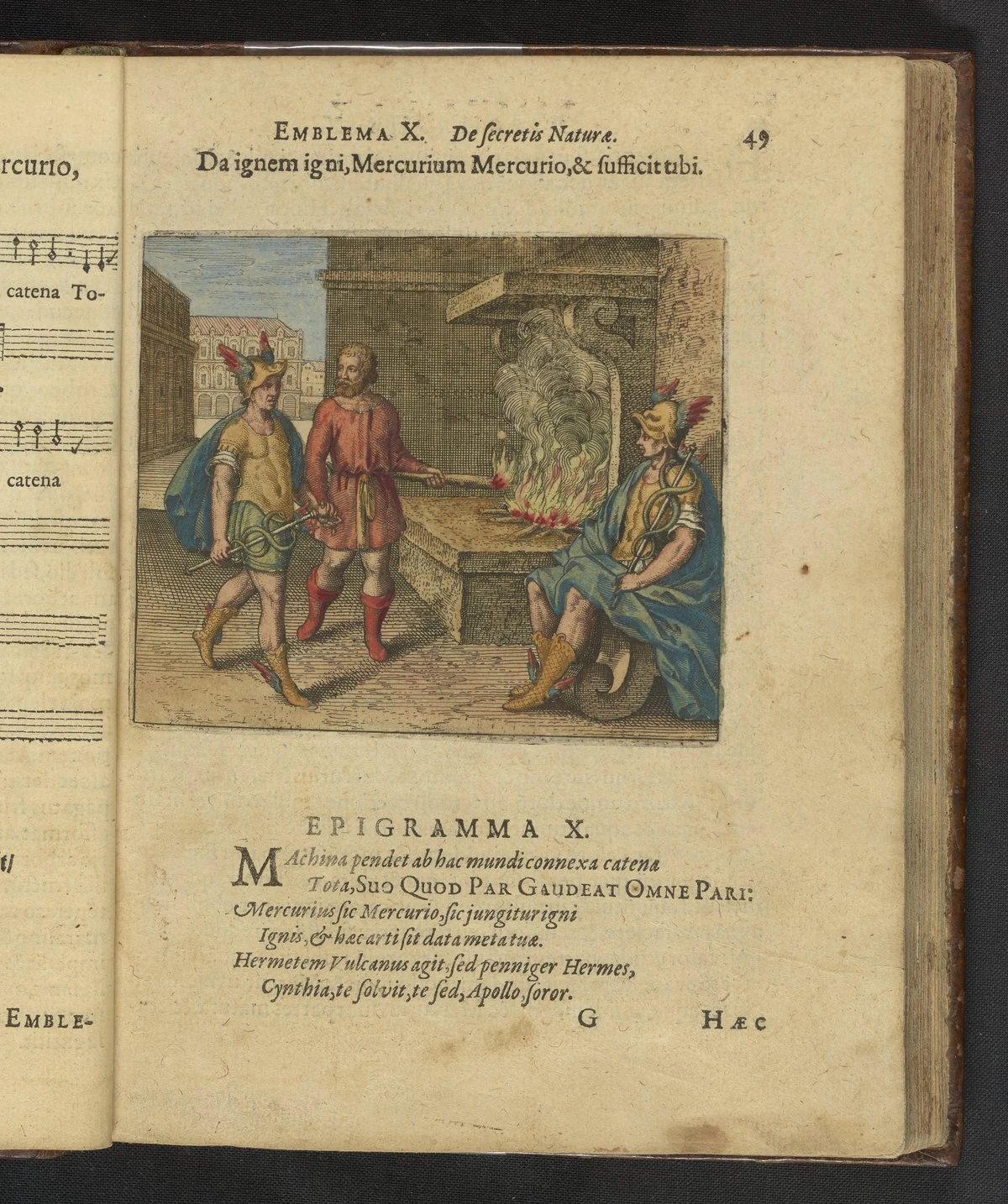 火に火を、メルクリウスにメルクリウスを与えよ。それでお前には十分である。 1618年刊本の銅版画とラテン語短詩