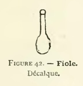 図42。細長い首と丸い胴をもつ小瓶の輪郭図。下に図番号とフランス語の説明がある。
